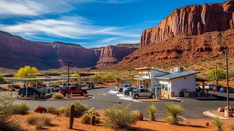 A row of car wash bays in a desert landscape, symbolizing modern car wash investment opportunities in high-traffic rural U.S. markets