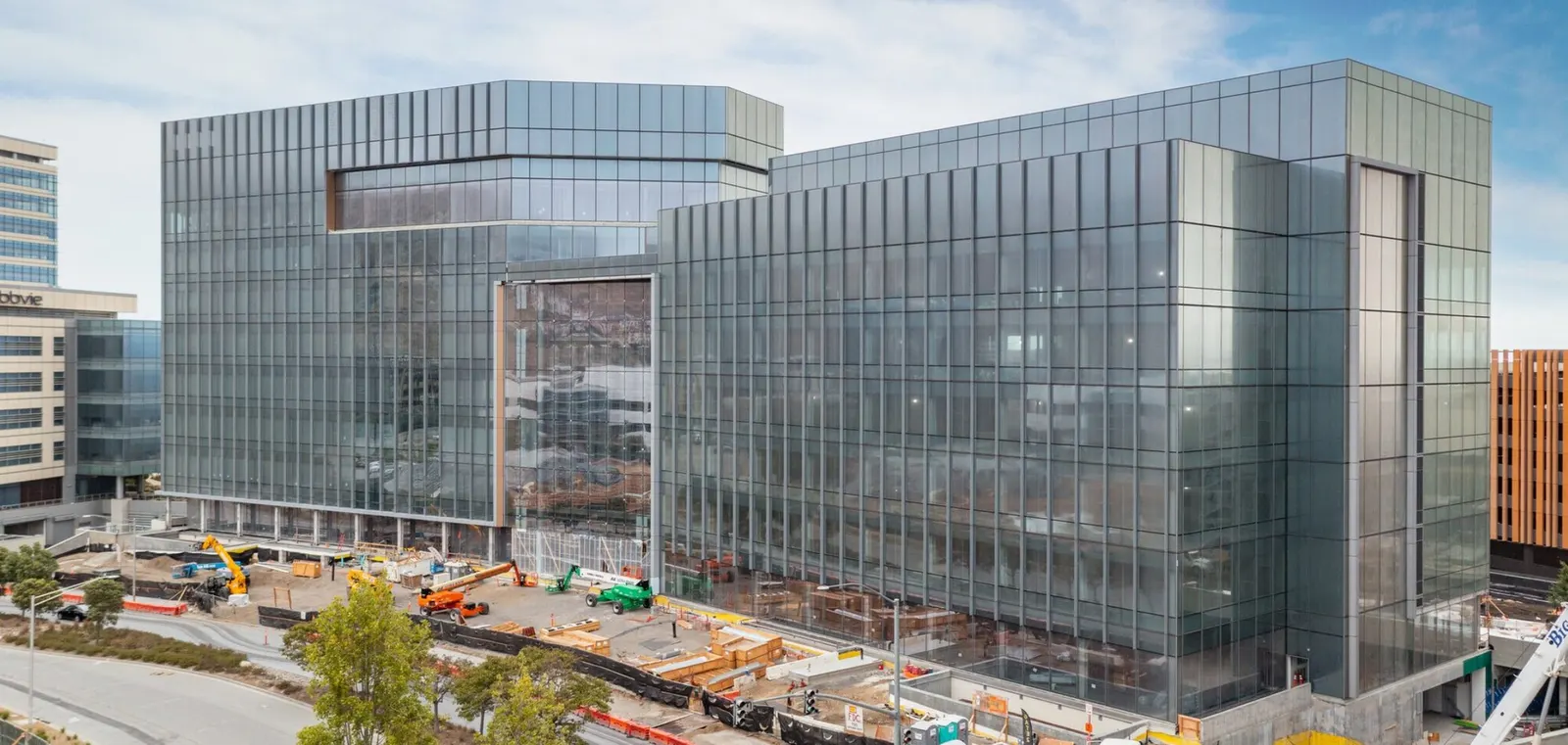 Glass office building under construction
