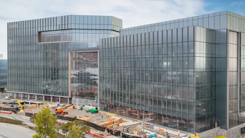 Glass office building under construction