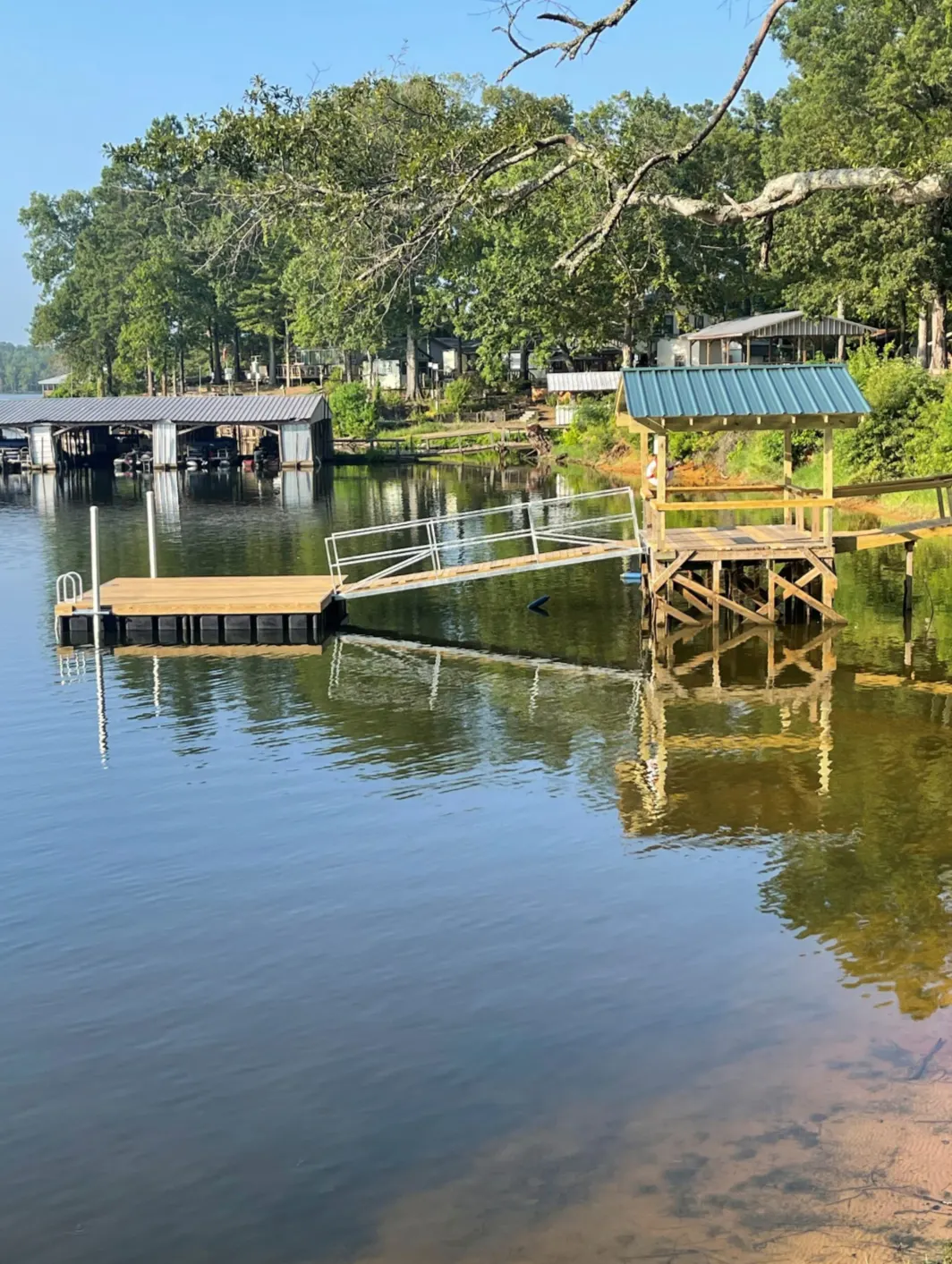Boat docks on a lake at a Texas campground